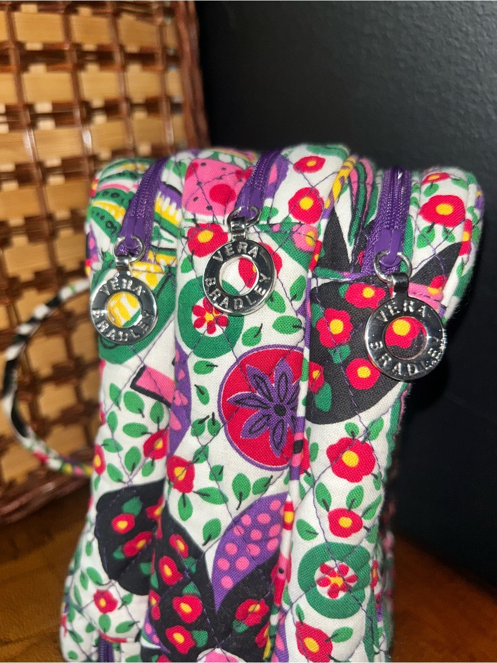 Vera Bradley triple zip cosmetic bag in retired "Viva La Vera" floral print - Picture 6 of 16
